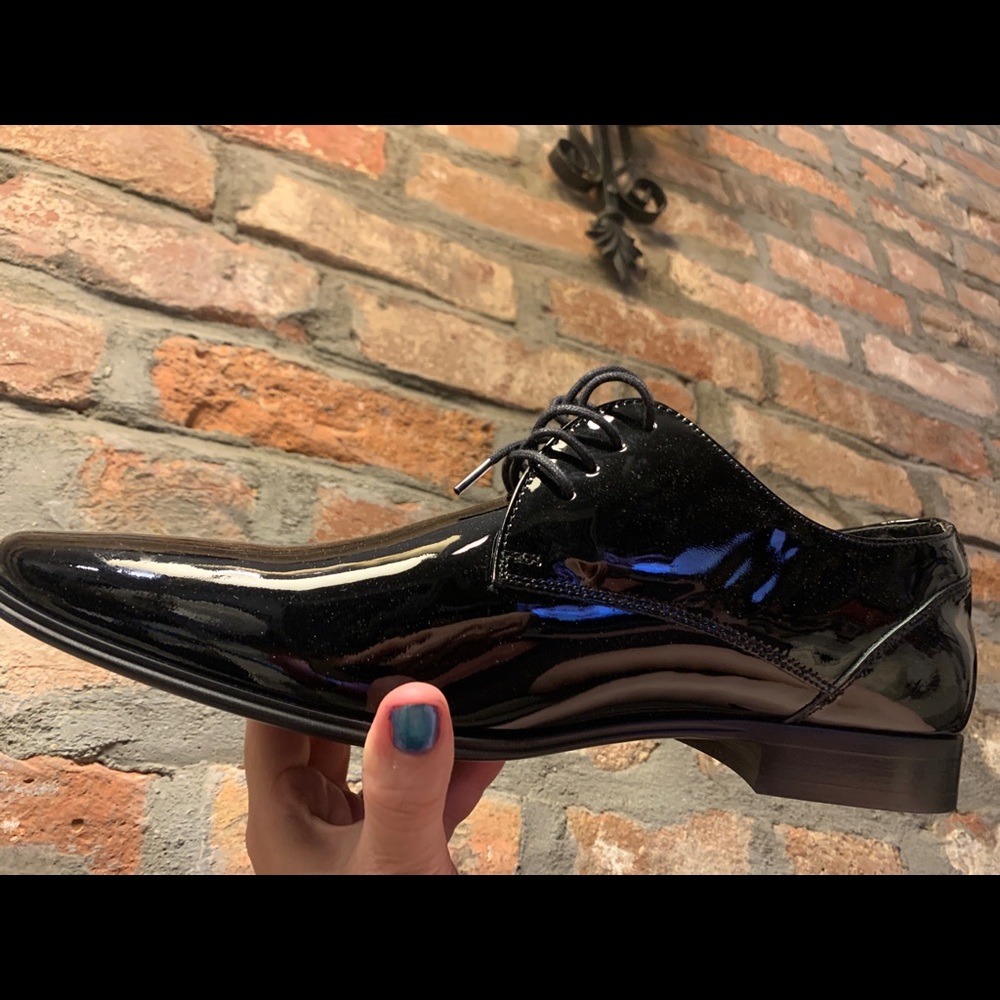 ALDO Lentina Black Patent Leather Formal Tuxedo Dress Shoes NEW SZ 13